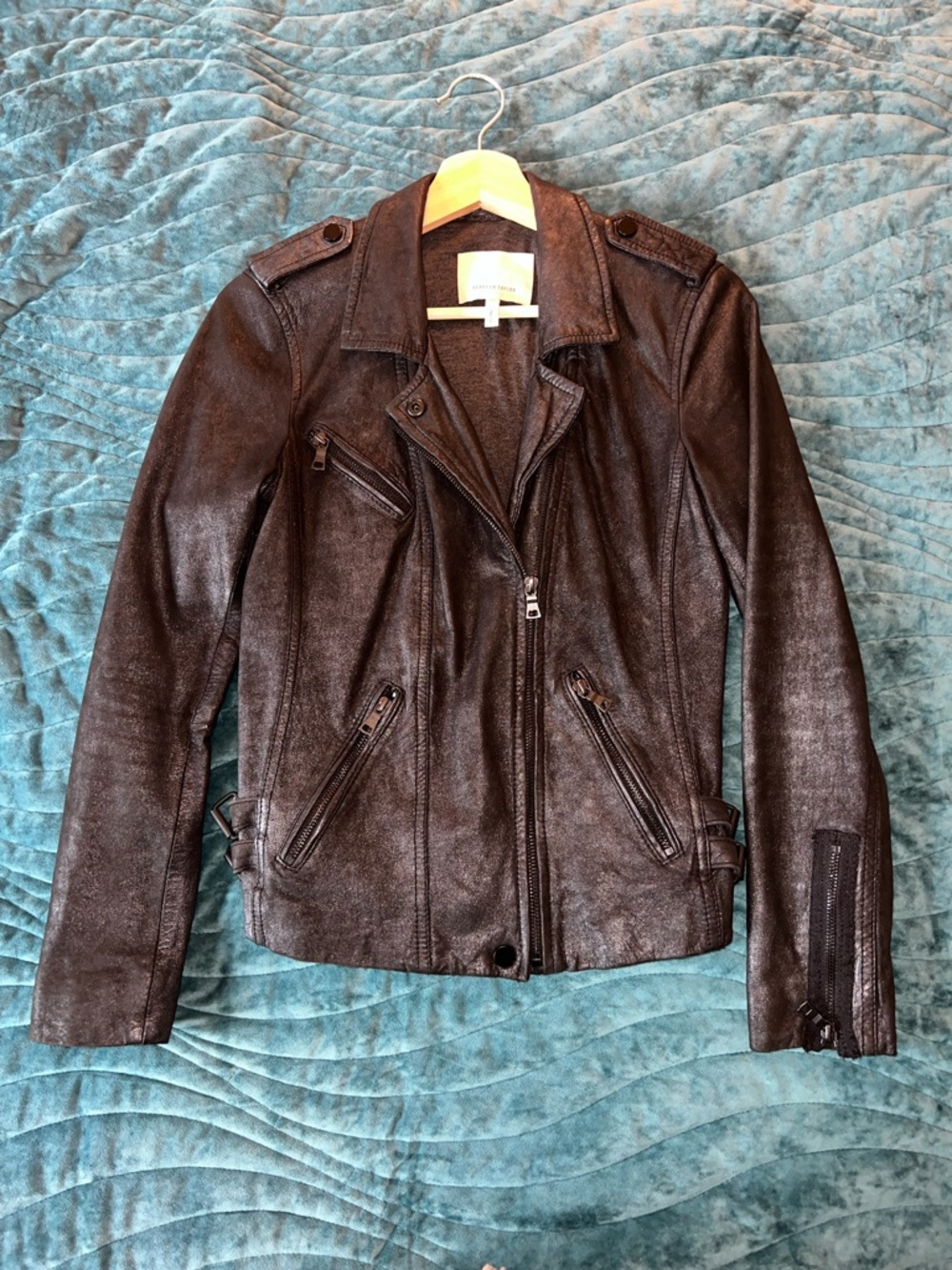 100% lamb leather Rebecca Taylor Washed Leather Moto Jacket EUC like new